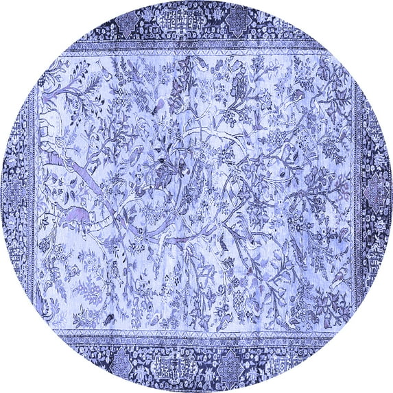 Ahgly Company Machine Washable Indoor Round Animal Blue Traditional Area Rugs, 7' Round