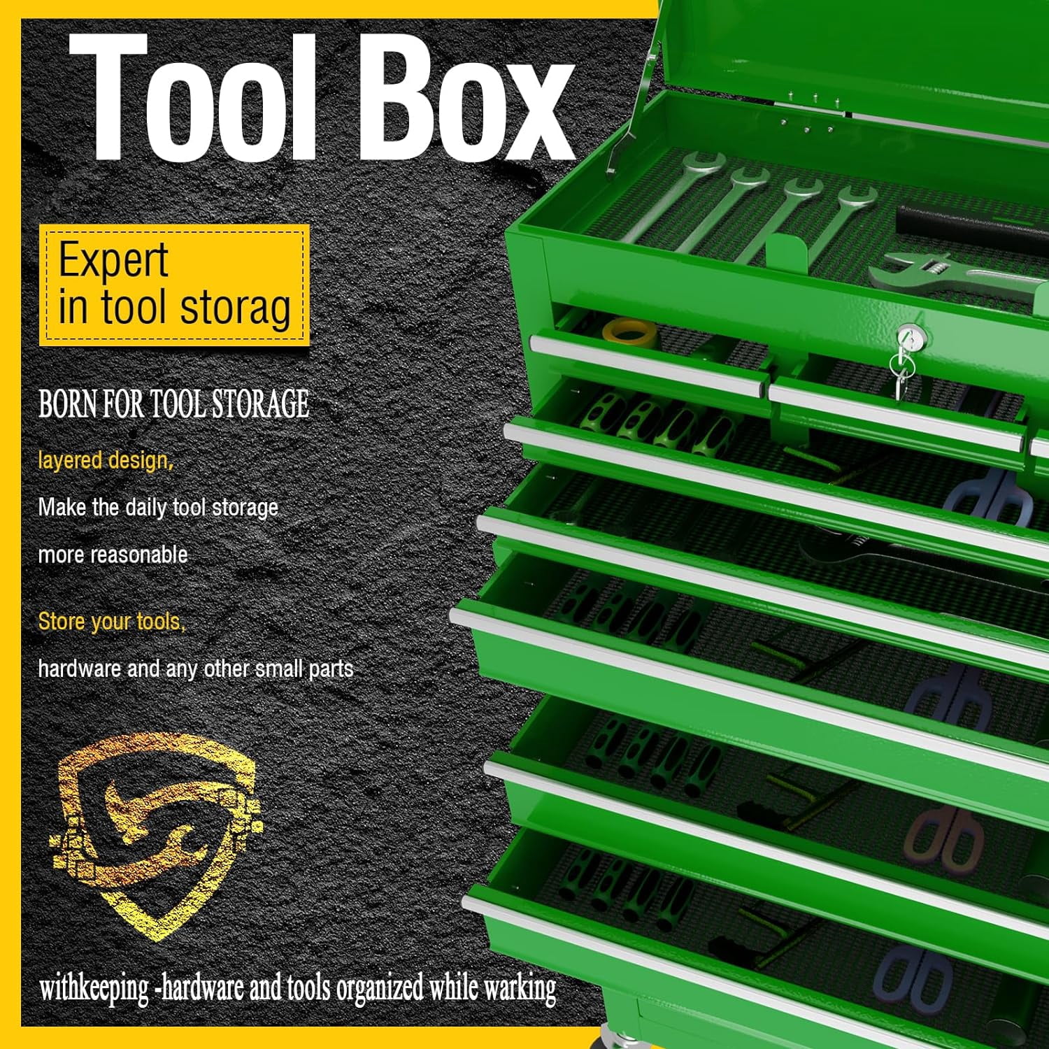Odaof, 54 lb, 24.4" Cold Rolled Steel 8-Drawer Rolling Tool Chest Green