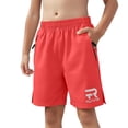 thumbnail image 3 of QIUOMBBP Boys Athletic Shorts Kids Knee Length Bermuda Shorts School Summer Sports Short Pants with Zipper Pockets, Red, 160, 3 of 9