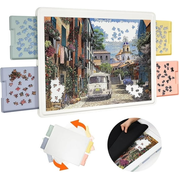 Playboda Rotating Puzzle Table for Adults Jigsaw Games 1500-Piece Puzzle Board with Drawers and Mat