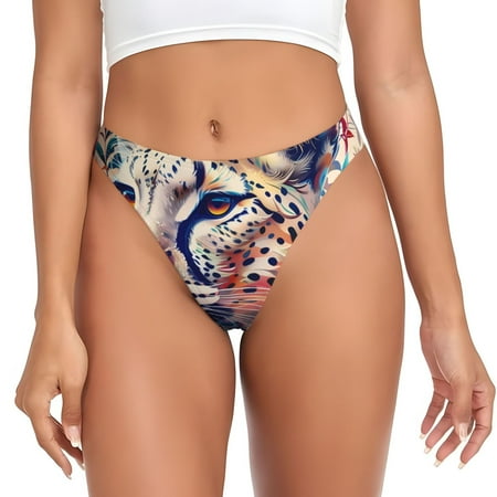 Qokaie Vibrant Leopard In Flowers Printed Women s Cotton Thong Underwear  Sexy Breathable Panties G-string-Medium