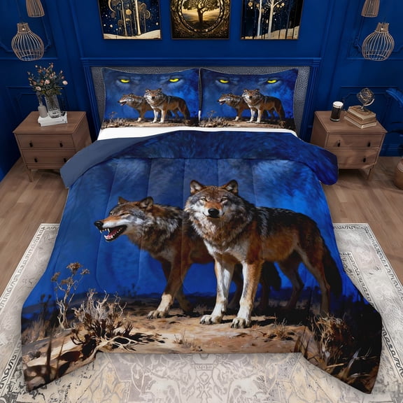 Feelyou Rustic Wolf Teen Twin Comforter Sets, Farmhouse Animal Bedding Set, 2-Piece