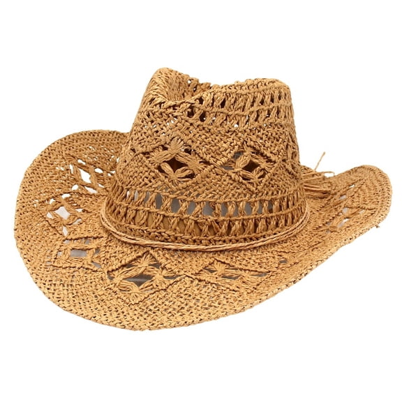Hand Knitting Straw Cowboy Hat Ventilate Western Cowgirl Hat