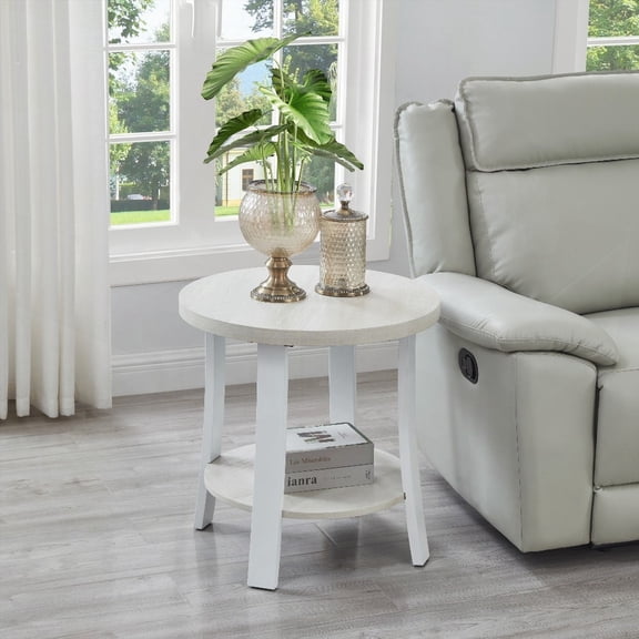 Anze Modern Round Wood Shelf End Table in White Finish - Stylish Round Design with Two Finishes