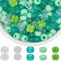1set 1000pcs Plastic Pony Beads & Flower Acrylic Beads sets Green 9~11x9~11x6mm Hole: 1~3.8mm