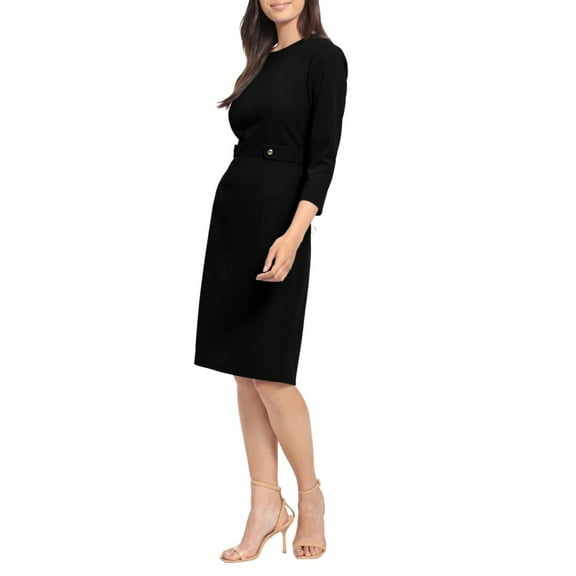 LONDON TIMES 3/4 SLEEVE BUTTON WAIST SHEATH DRESS
