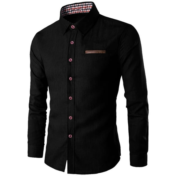 WREESH Men's Dress Button Down Shirts Long Sleeve Solid Color Button Up Collar Casual Shirt Black