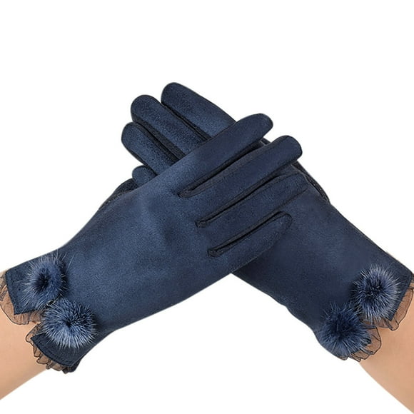 Baberdicy Gloves Women Velvet Warm Glove Soft Wrist Thick Mitten Full Finger Glove Gloves for Cold Weather Navy