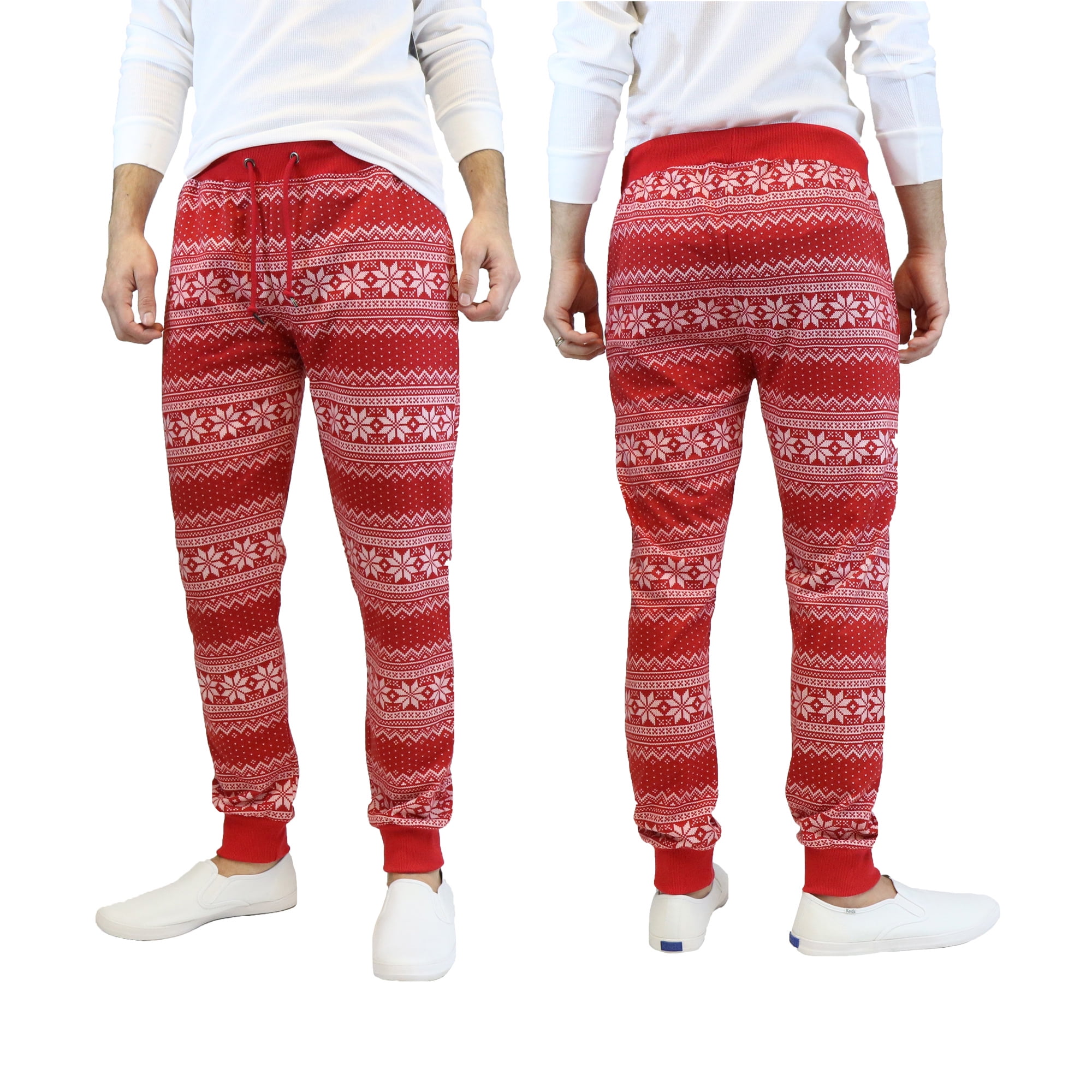 voksen Ferie Tumult Mens Red Snowflake Printed Christmas Ugly Joggers - Walmart.com