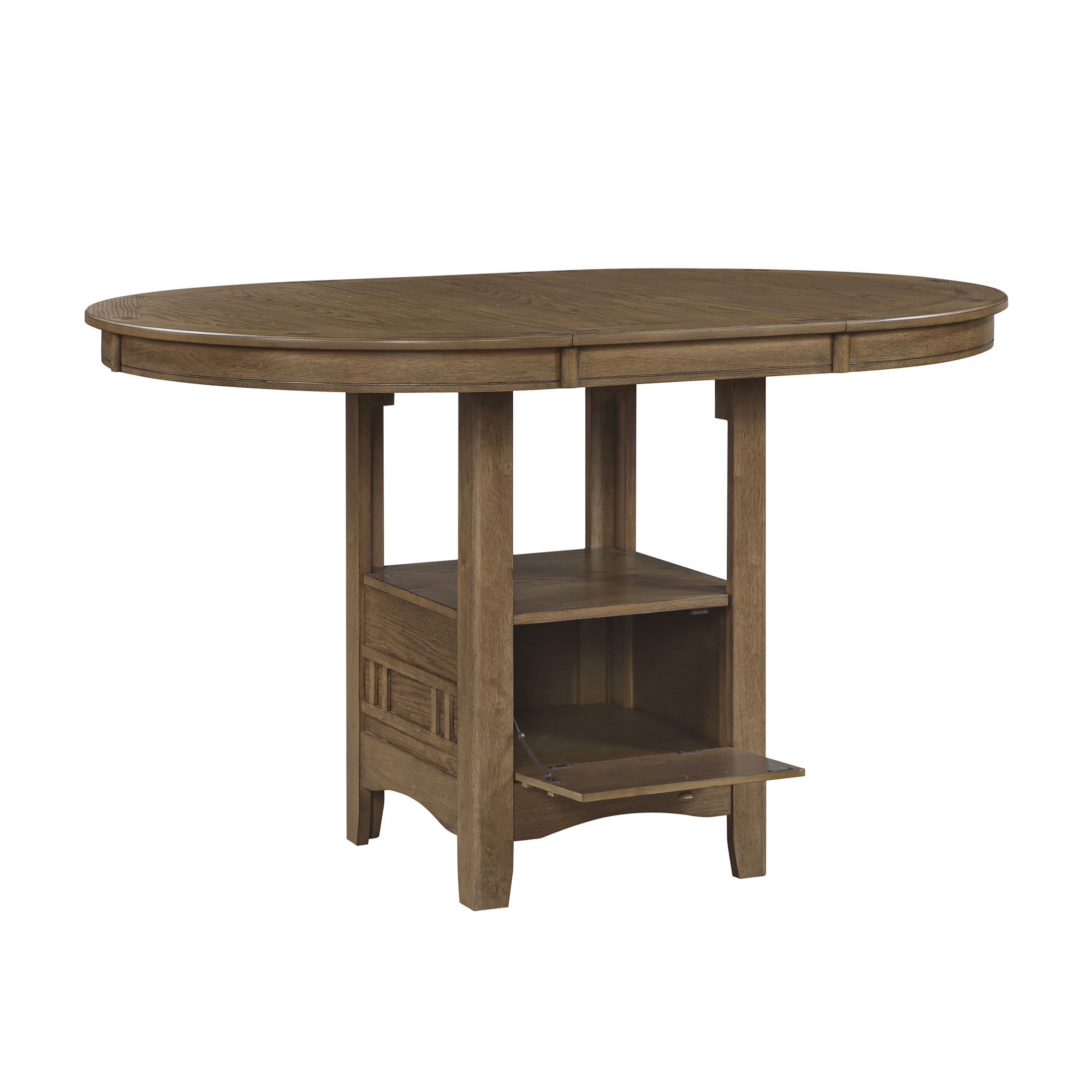 OakvillePark Lume Wood 42"-60" Round/Oval Pedestal Storage Base Counter Height Table, Brown
