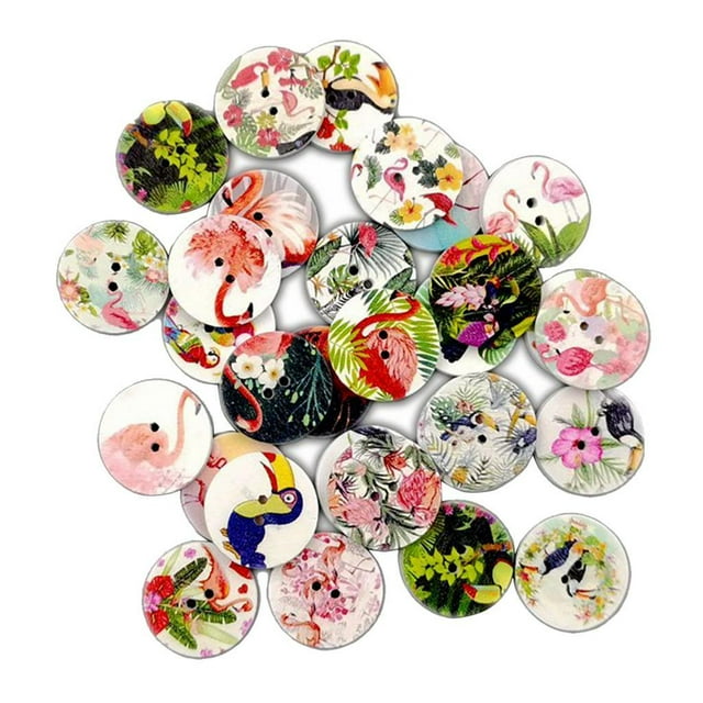 Rongfmy 100 Bulk Mixed Painting Assorted Colors Button 2 Holes Round Shape for Sewing Bird