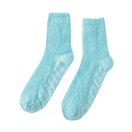 

Heiheiup Women Autumn And Winter Solid Color Multicolor Coral Fleece Thickened Warm Home Floor Socks Stockings Thigh High Chucks