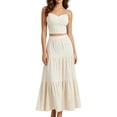 thumbnail image 3 of Women's 2 Piece Maxi Skirt Sets Crop Top Ruffle Hem Flowy Midi Skirt Vacation Going Out Outfits Milky White S, 3 of 8
