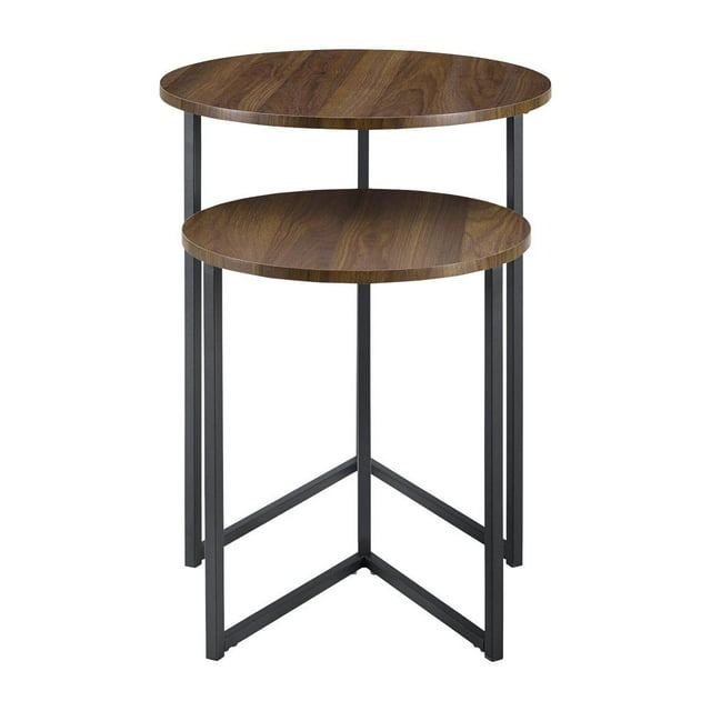 Walker Edison Moderne Base en Métal Rond Ensemble de Rangement Côté Accent-Living-Room Petite Table d'Extrémité, Lot de 2, Brun Noyer