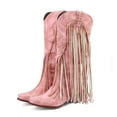 thumbnail image 5 of Chenyee Women's Fringe Western Cowboy Boots Wide Calf Low Heel Fashion Studded Riding Booties, 5 of 7