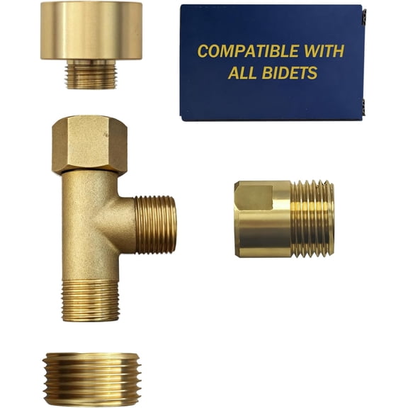 Universal Bidet T Adapter for Any Brand Bidet Hose, All-in-One Solution fit Toilet Tank Inlet or Angle Valve Outlet, 3/8"-7/8"-1/2"，Brass Made