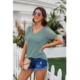 thumbnail image 6 of JWD Waffle Knit Lace Short Sleeve Blouses V Neck T Shirts Summer Casual Tops For Women Blue Green Small, 6 of 6