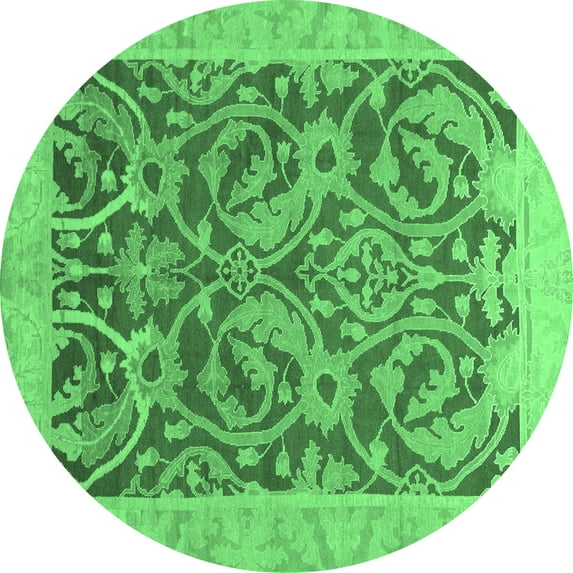 Ahgly Company Indoor Round Abstract Emerald Green Modern Area Rugs, 7' Round