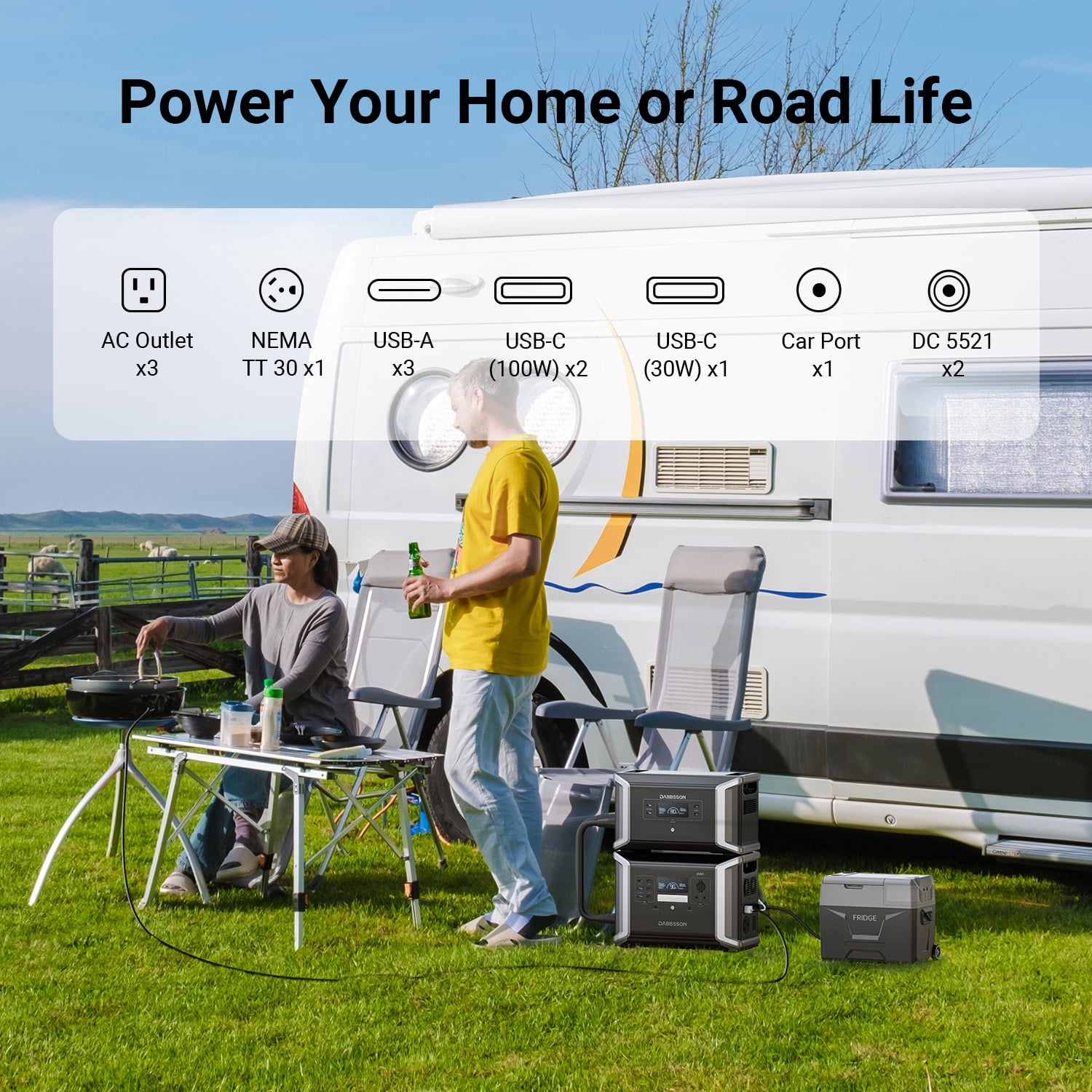 Dabbsson DBS2100Pro 2150Wh 2400W Power Station Solar Generator Semi-Solid LiFePO4 Battery 4xAC 4800W Surge for Home Backup