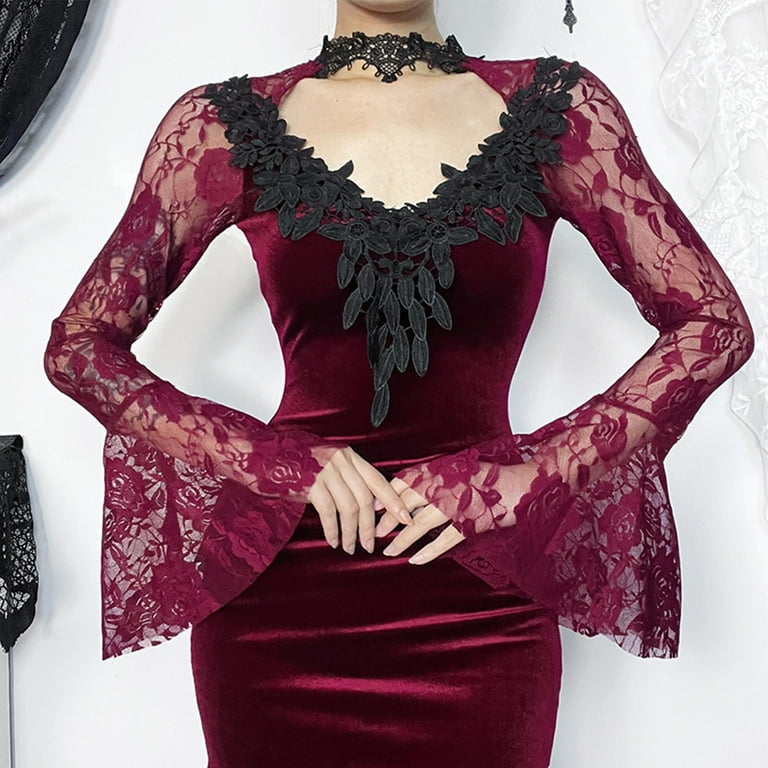 lace long sleeve bodycon dress in maroon Camilly | Burgundy Lace Plunge-Neck Mermaid Midi Dress