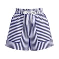 thumbnail image 6 of UDAUDU Striped Shorts for Women with Expanding Pockets Loose Drawstring Beach Soft Shorts High Rise Wide Leg Striped Summer Pants Short Blue L, 6 of 6