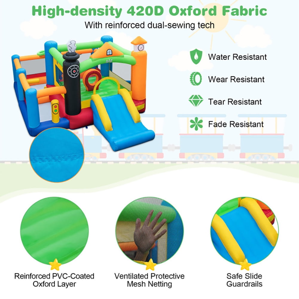 Aimee Lii Train Themed Kids Bouncer with Slide and Basketball Hoop with 950W Air Blower, Playhouse for Kids Outdoor Aimee Lii Train Themed Kids Bouncer with Slide and Basketball Hoop with 950W Air Blower, Playhouse for Kids Outdoor
