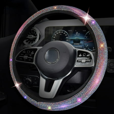 Steering Wheel Cover Glitter, Crystal Diamond Steering Wheel Cover for Women Girls, Decorative Bling Rhinestone Protector Cover for 14.17-15.35inch Steering Wheels