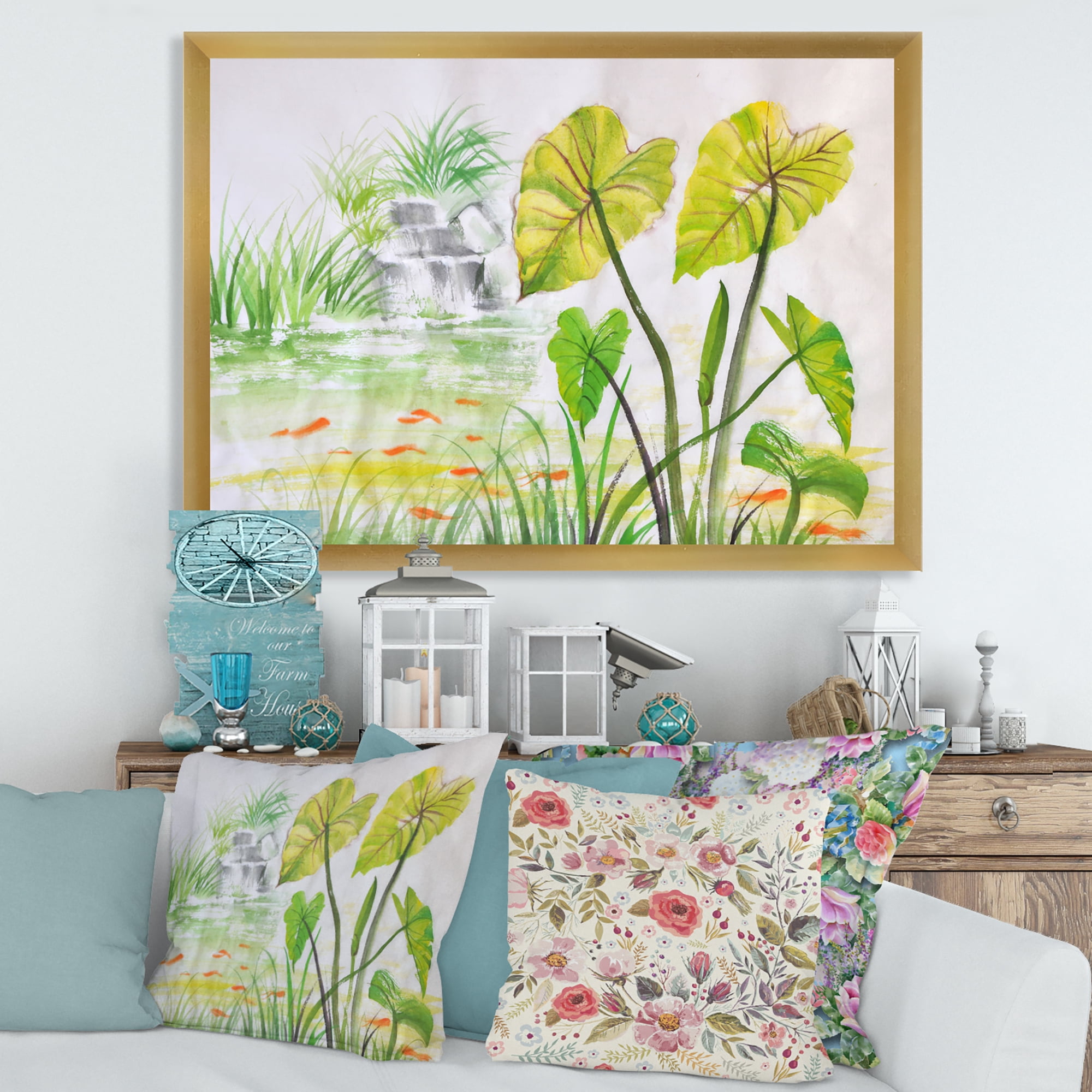 Designart 'Ancient Lotus Pond' Lake House Framed Art Print