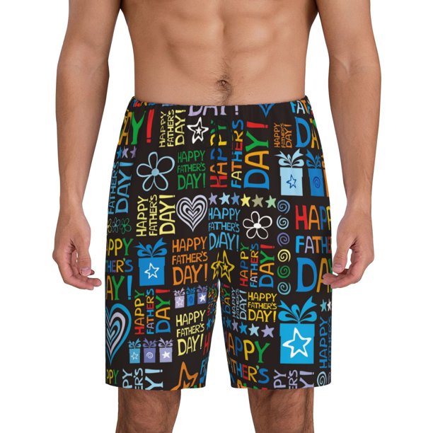Balery Happy Father Day Pantalones cortos de pijama de punto de algodón para hombre con cinturilla y bolsillos-3X-Large