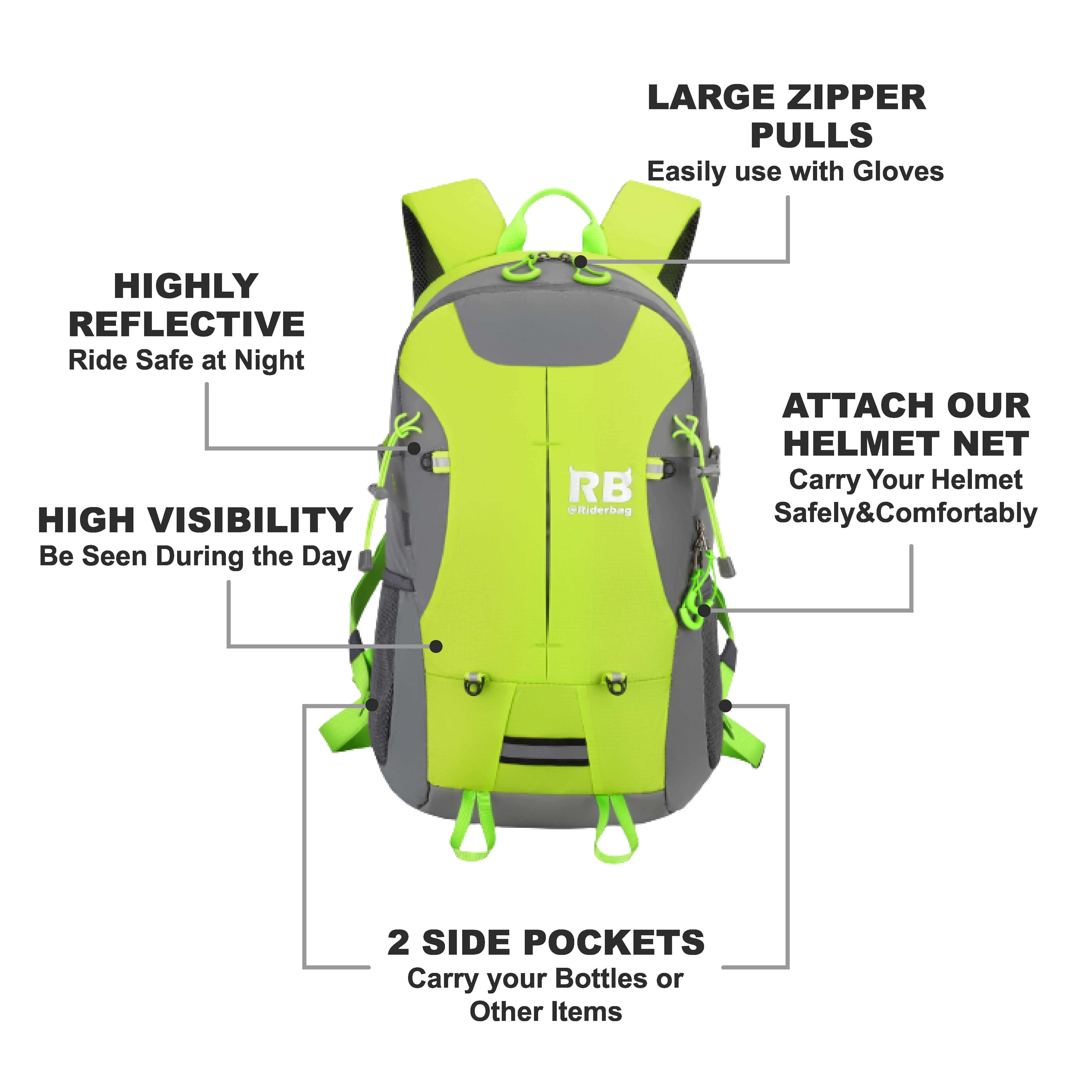 Riderbag Hi Vis Reflective Bike Motorcycle Backpack Green