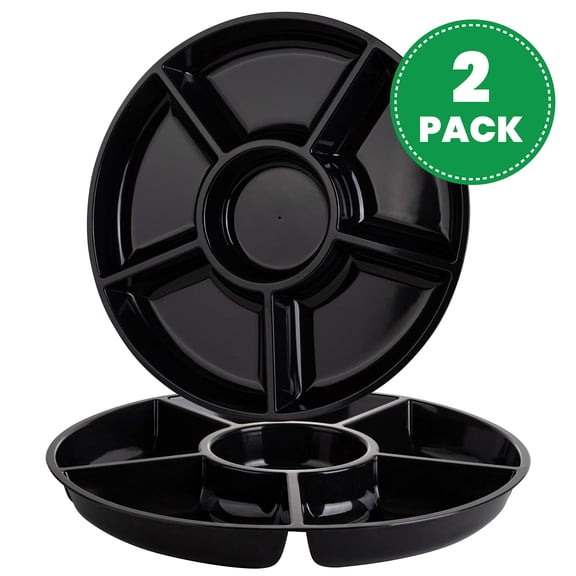 Round Sectional Serving Tray, Multi-Compartment Plastic Platter for Veggie Sticks, Dip & Snack Spreads – Perfect for Gatherings & Buffets