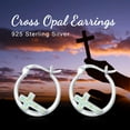thumbnail image 3 of Coachuhhar Opal Cross Hoop Earrings for Women 925 Sterling Silver Hypoallergenic Huggie Earrings Cartilage Earrings Opal Jewelry for Mother's Day, 3 of 8