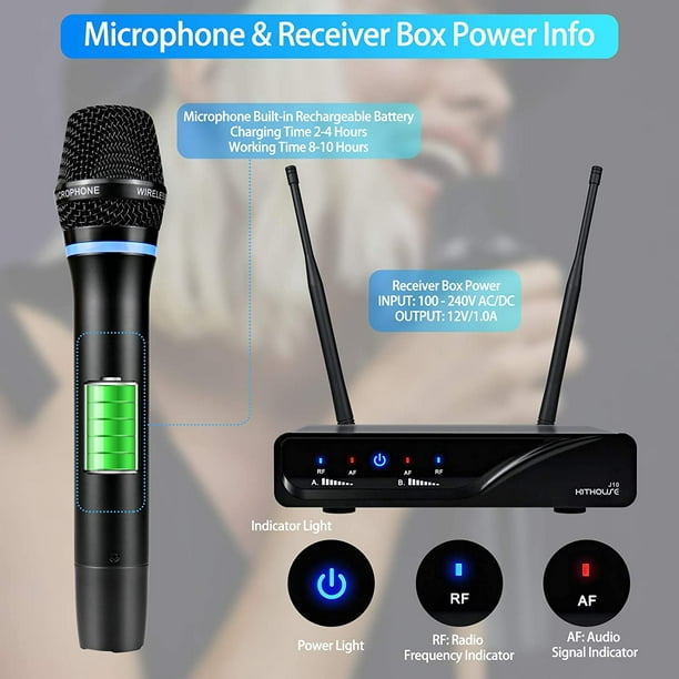 Dual Echo Microphone Sans Fil Pour Karaoke Uhf 2 Canaux Système De