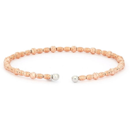 Giuliano Mameli Sterling Silver 14kt Rose Gold- and Rhodium-Plated Bangle with Oval and Round Faceted Beads