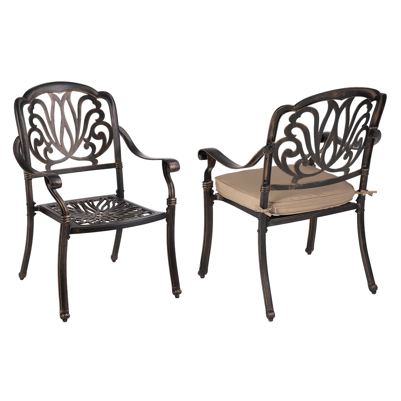 Magic Union 2 Piece Outdoor Cast Aluminum Dining Chairs with Khaki Cushion