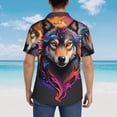 thumbnail image 6 of Daiia Colorful Wolf Head Hawaiian Shirt for Men Gentle Cotton Regular Short Sleeve Casual-Small, 6 of 9