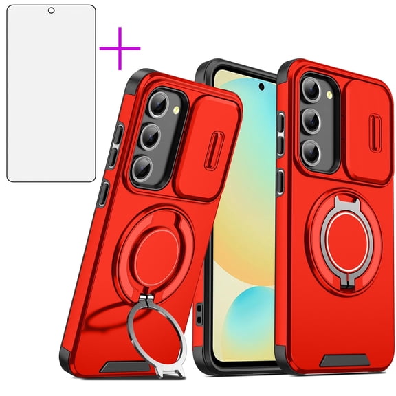 Compatible with Samsung Galaxy S23 Plus S23  5G Phone Case Slide Camera Cover Tempered Glass Screen Protector Stand Ring Holder Rugged Slim Cell for S23plus 23S   S 23 23  SM-S916U 6.6 Women Men Red