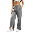 thumbnail image 5 of Womens Straight Leg Sweatpants, High Waisted Solid Pants with Side Pockets, Loose Fit, Travel & Street Wear | VerBelle,Gray L, 5 of 9