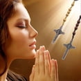 thumbnail image 4 of Catholic Cross Rosary Necklace, Natural Wood Prayer Beads With Medal Cross( Dark Brown), 4 of 4