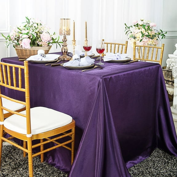 Wedding Linens Inc. 90" x 156" Satin Rectangular Table Cover Tablecloth - Eggplant