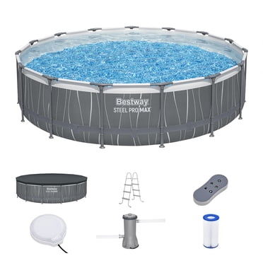 Bestway Steel Pro MAX 15'x42" Metal Frame Above Ground Pool Set w/Color-Changing LED Light
