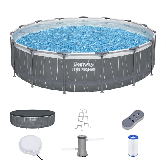 Bestway Steel Pro MAX 15'x42" Metal Frame Above Ground Pool Set w/Color-Changing LED Light