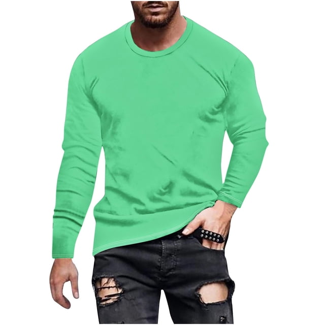 Lovzfmll Haut Col Rond Uni pour Hommes, Chemise Simple à Manches Longues, Idéal pour Superposition Basique et Confort Everyday Vert, 3TG