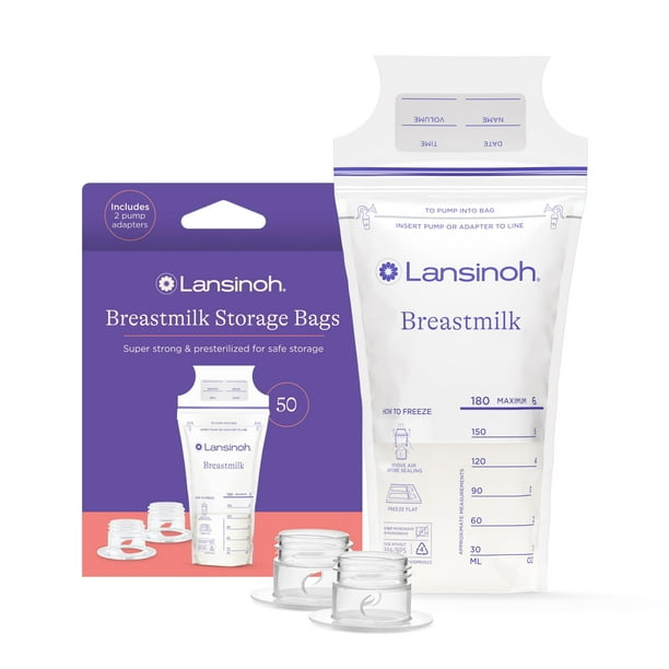 Bolsas de almacenamiento de leche materna Lansinoh, 50 unidades, con 2 adaptadores para sacaleches