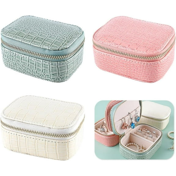 YSTDHL Crocodile Pattern Mini PU Leather Jewelry Box Chic and Compact Jewelry Storage for Necklace, Earring, Ring to Keep Your Accessories Organized (White)