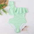 thumbnail image 4 of Gibobby Traje de baño de una pieza Bañador a rayas para mujer, traje de baño con estampado siamés para playa, traje de baño Sexy con volantes ajustados, (Verde,M), 4 of 4