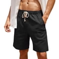 thumbnail image 3 of Men's Cotton Linen Casual Shorts, Elastic Drawstring Waist Knee Length Beach Shorts with 3 Pockets, Lightweight Breathable Summer Walking Shorts, 7 Colors Available, 3 of 10