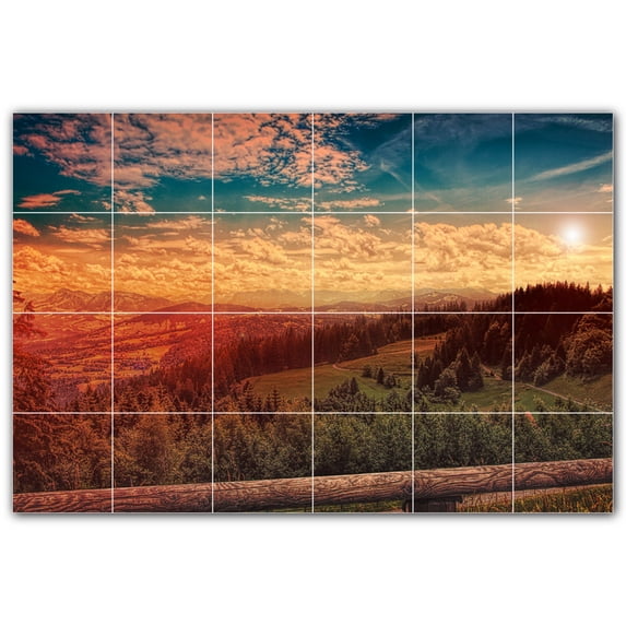 Picture-Tiles.com: Sunset Ceramic Tile Wall Mural WAL500984-64L. 48"W x 32"H using (24) 8" x 8" Ceramic Tiles-Satin Finish