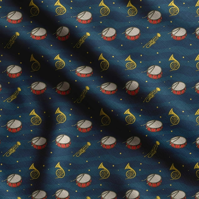Soimoi Musical Instruments Printed, Cotton Satin Spandex, Sewing Fabric by The Yard 54 Inch Wide, Decorative Fabric for Dresses and Home Accents, Navy Blue
