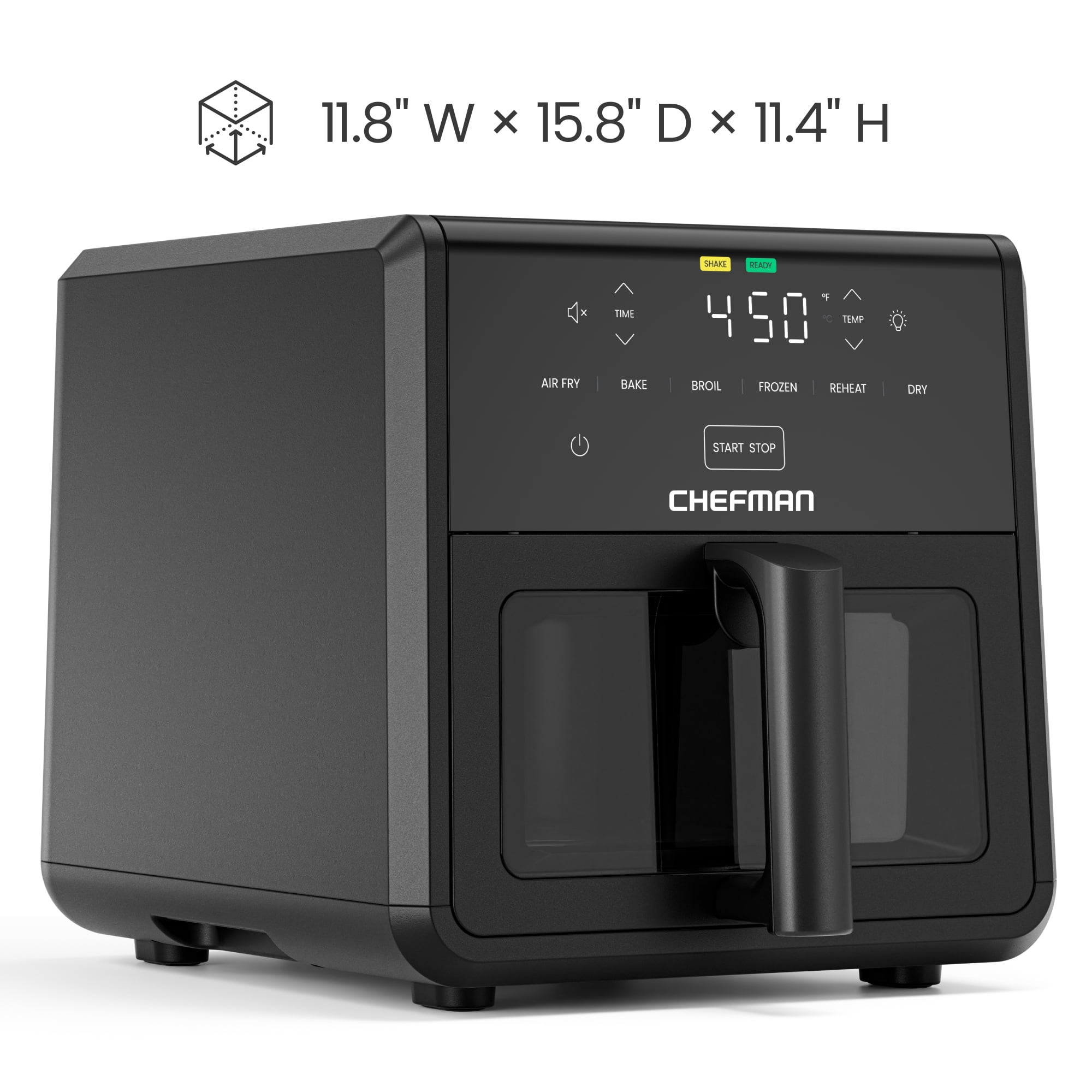 Chefman TurboFry Air Fryer, 450°F Max Temp, 6 Functions, and 9-Quart Capacity - Black